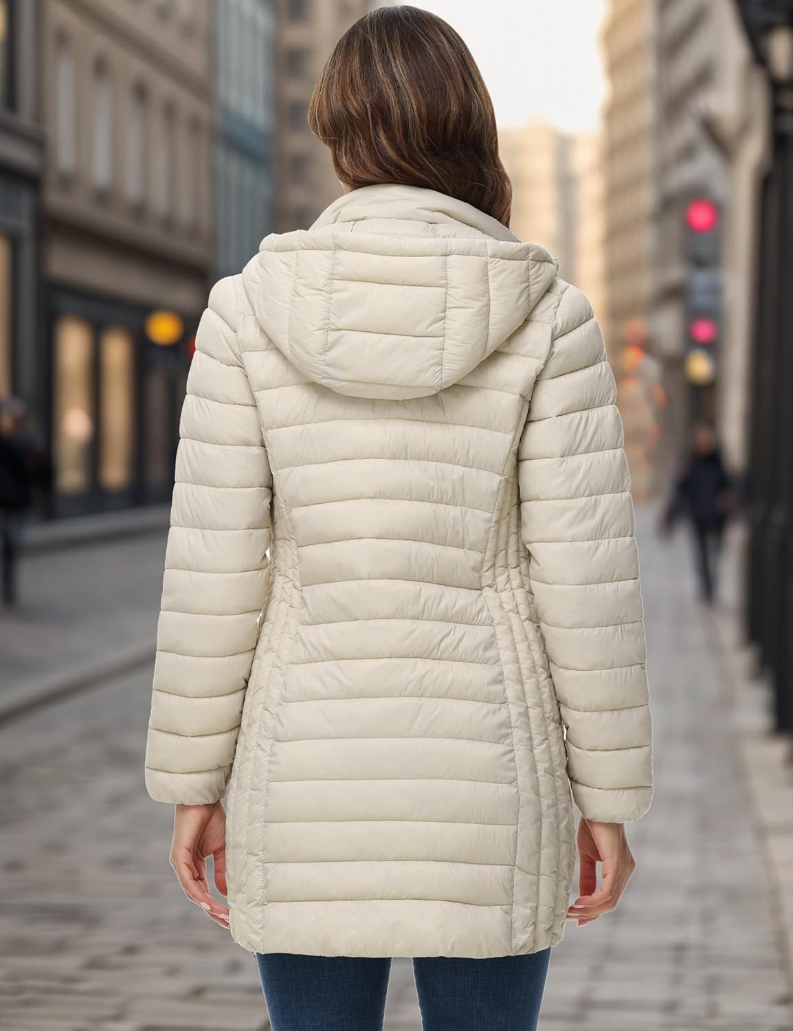 ROYAL MATRIX Women's Packable Puffer Jacket with Hood, Lightweight Quilted Travel Long Puffer Coat with Pockets - Image 3