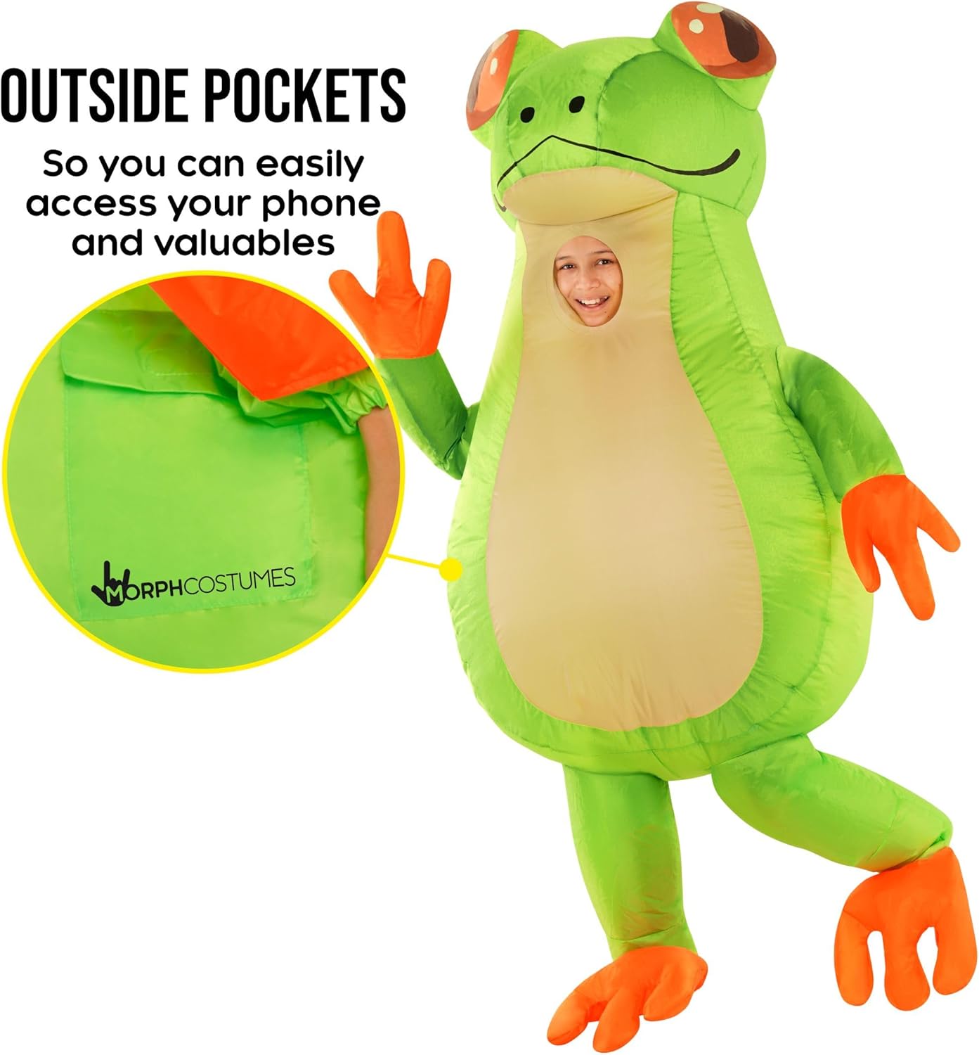 Morph Frog Costume For Kids, Inflatable Green Frog Outfit, Blow Up Kermit Costume For Children, Fun Dress Up - Image 3