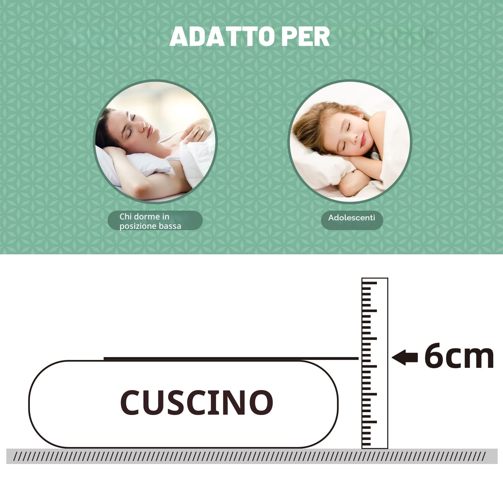 Cuscino Basso Duro 6 cm in Memory Foam per Prono, Cuscino Letto Basso Guanciale per Dormire, Cuscino Sottile e Piatto Adulto 60x40cm