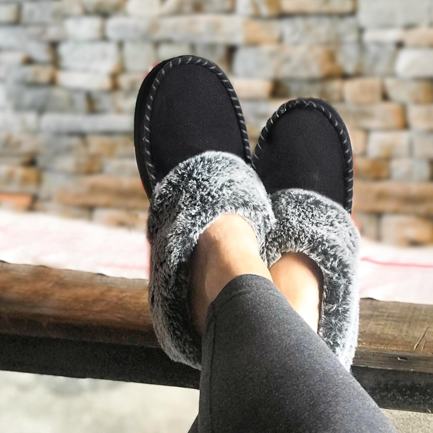 ULTRAIDEAS Women's Memory Foam House Slippers with Hard Bottom, Fur Lined House Shoes with Non-Slip Rubber Sole for Indoor & Outdoor - Image 2