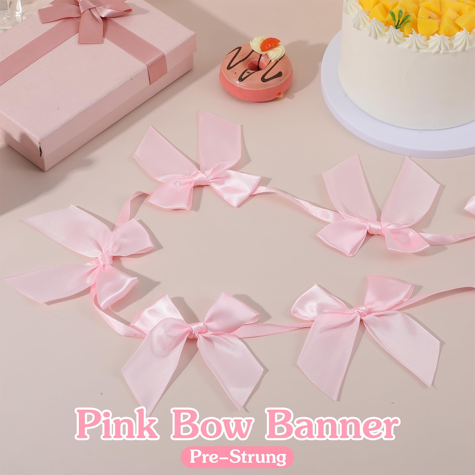 Shimmeroo 2Pcs Pink Bow Garland Banner,Bow Party Decoration Ribbon Garland Banner for Party Bridal Shower Wedding Bows Decor Decorations(6.6 Feet) - Image 3