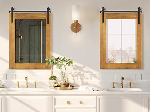 Miniatura 2 de Espejo de pared de granja, 22 x 30 pulgadas, espejos de pared con marco de madera rústica, estilo puerta de granero, espejo decorativo rectangular