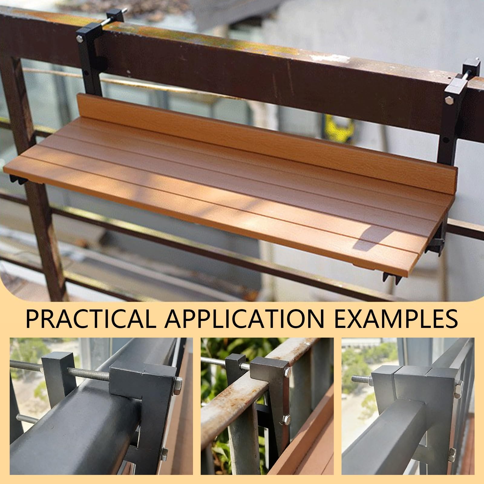 Table de Balcon Pliante pour Garde Corps avec Fixation Réglable, Table Suspendue Balcon en Composite Bois-Plastique pour Balcon, Terrasse Et Patio