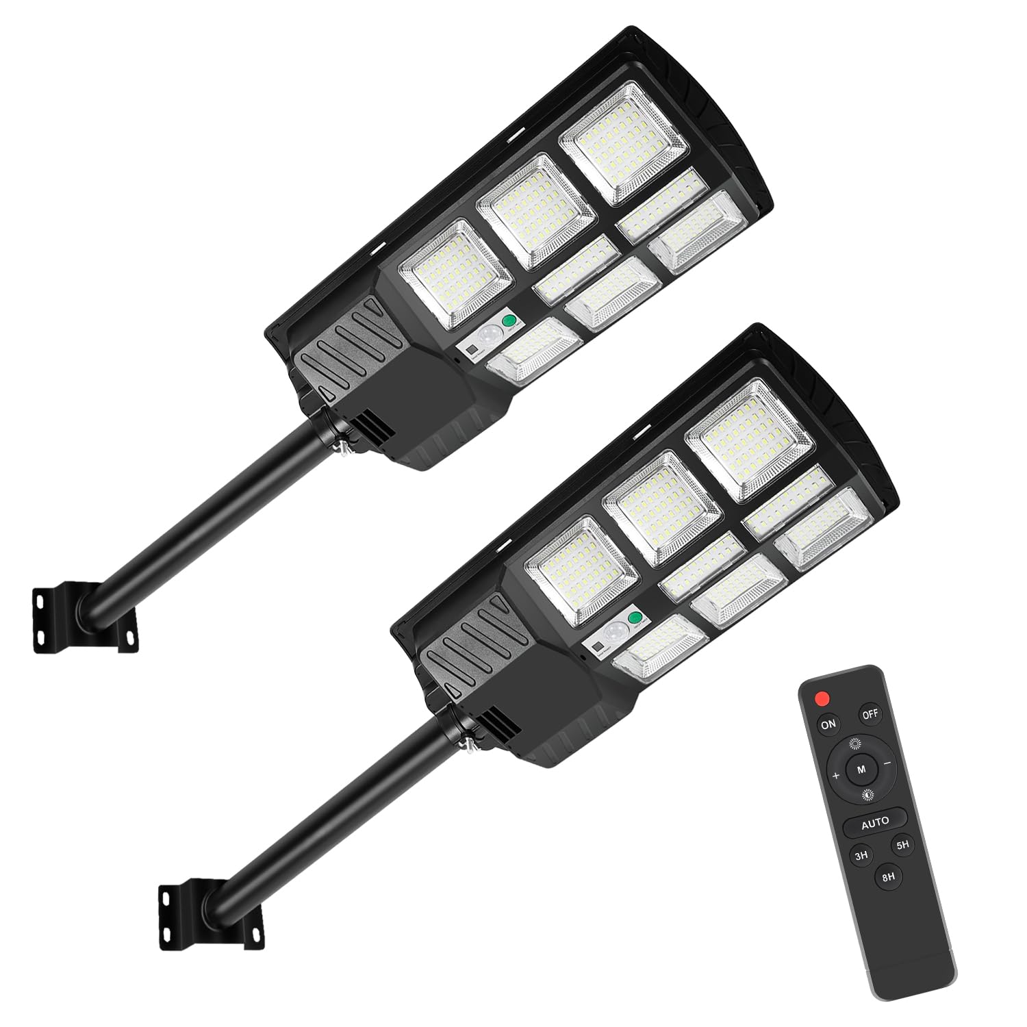 Gimisgu Latarnia uliczna 300 W, solarna lampa LED do użytku na zewnątrz, lampa solarna z czujnikiem ruchu, 6500 K, wodoszczelna IP67, solarna lampa ścienna do ogrodu, ulicy (2 sztuki)