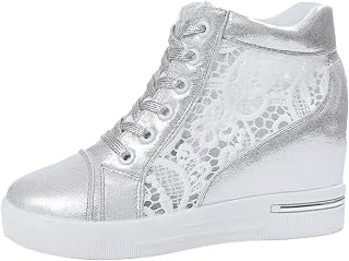 Zapatillas deportivas para mujer, zapatos informales, mocasines de malla de piel con panel de piel, botas cortas con cordones, tacón grueso, zapatillas frescas para mujer, color blanco