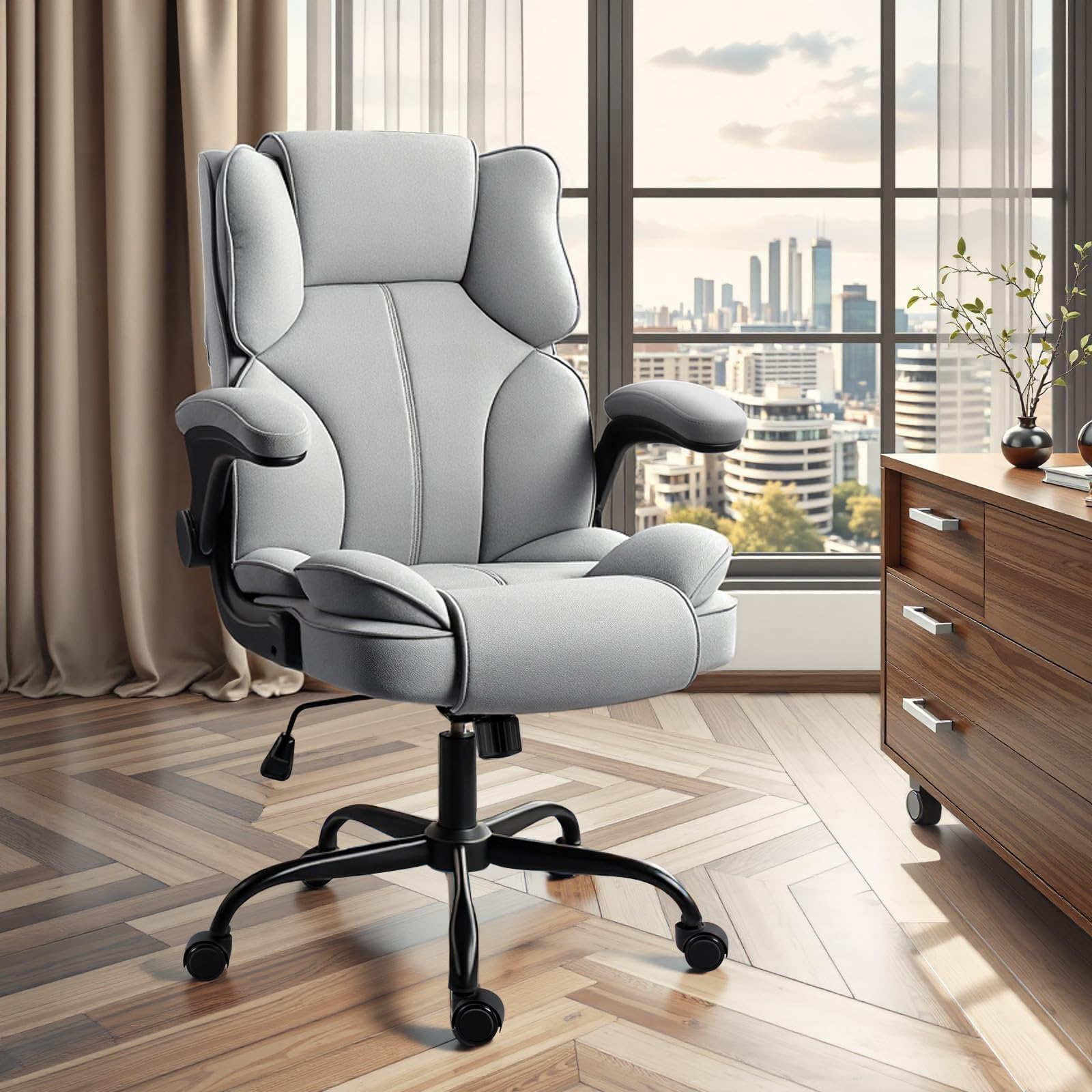 GGCIR Chaise Bureau Ergonomique - Accoudoirs Rabattables 90°, Inclinaison 90-120°, Charge 150 Kg, Noir