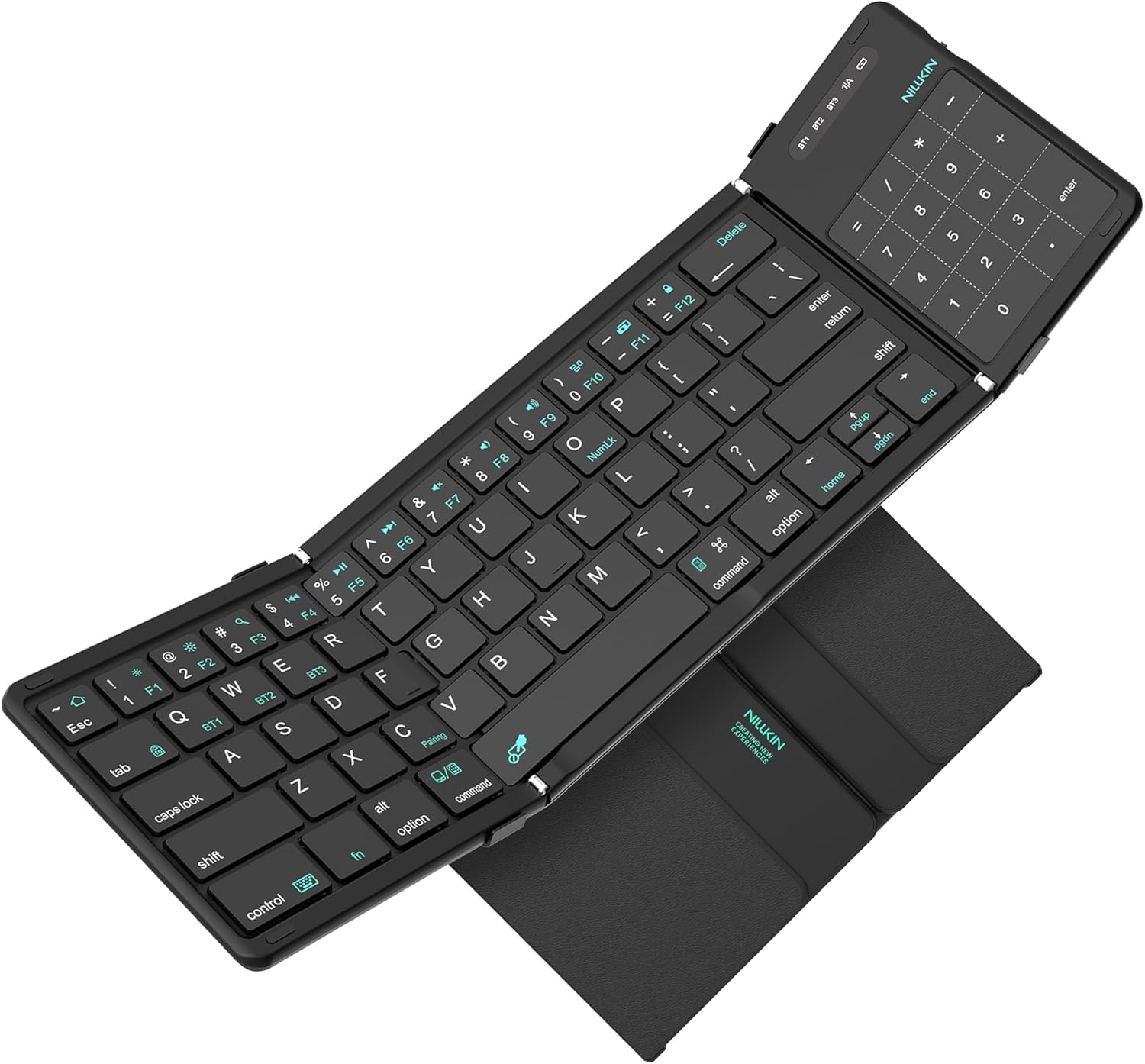 Nillkin Foldable Keyboard with Touchpad & Number Pad, Bluetooth Keyboard with Trackpad, Folding Wireless Portable Keyboard for PC Laptop iPad Tablets Smartphone, Silicone Leather Cover, Black
