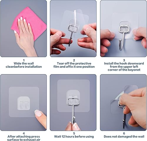 Miniatura 8 de Ganchos de pared grandes de acero inoxidable (paquete de 10)  Resistentes, inoxidables, impermeables, a prueba de aceite  Ganchos autoadhesivos para