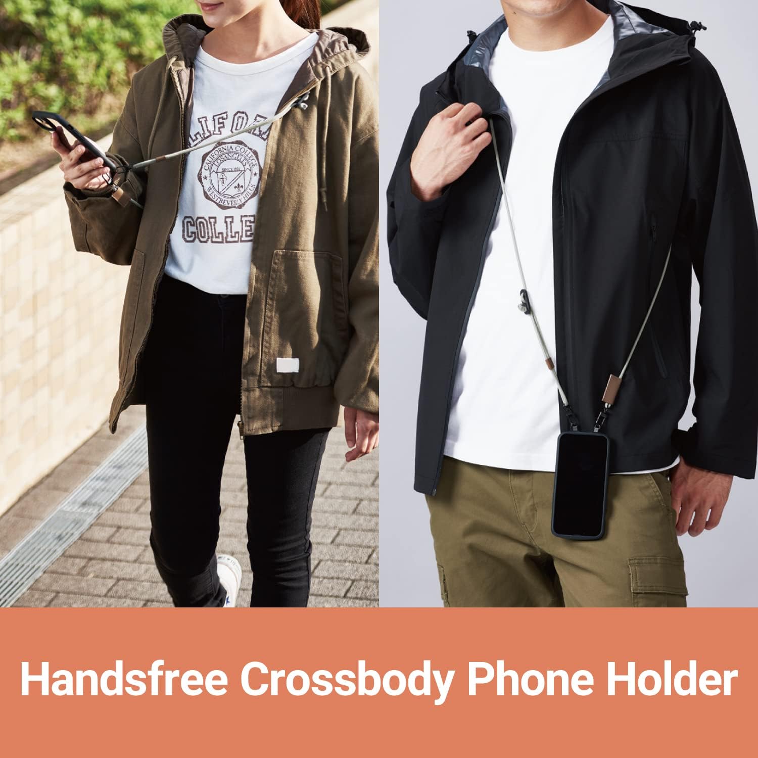 ELECOM Cell Phone Lanyard Casual type with Strap Connected Sheet, Length Adjustable, Compatible with iPhone and Android, Olive P-STSDH2ROV