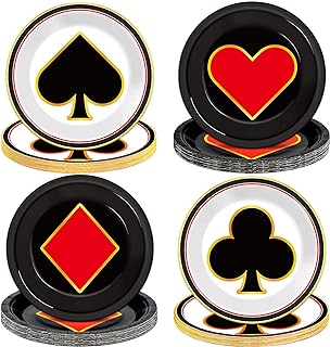 48Pcs Casino Party Paper Plates for Las Vegas Themed Party Supplies 7" Casino Night Party Disposable Plates Poker Dessert Plates for Game Night Birthday Poker Event Game Theme Favors Party Decorations
