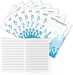 BEIMEIII 8 Stück Notenheft A4 Lineatur 14 Schulheft mit 12 Notenzeilen 64 Blatt Notenlinienheft Leere Notenblätter Musikheft für Schulen Musikinstitutionen Frau Mann Kind Blau