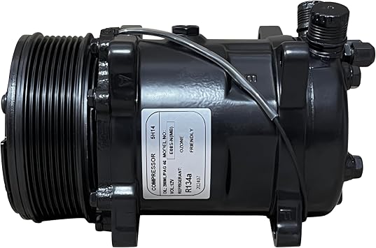 RYC New Universal Air Conditioning Compressor and A/C Clutch E08S-N Matte Black 12 V Replaces Sanden Style 508, 8-Groove