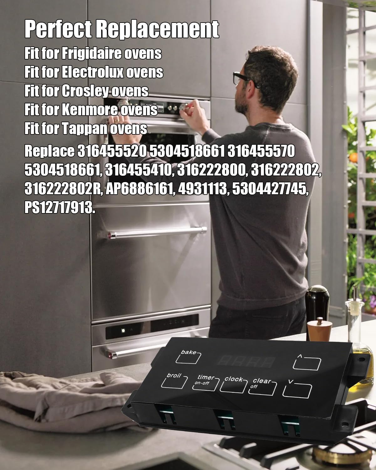 316455520 Range Oven Control Board Compatible with Frigidaire 7 Button Control Board Clock Replace 316455570 5304518661 Include Overlay