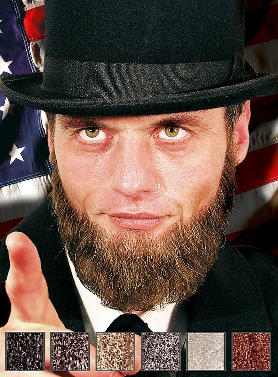 Lincoln Bart - Professionelle Bartkombination - Präsidenten Vollbart aus Echthaar - rot - Verkleidung Kostüm-Accessoire Karneval Fasching (inkl. Hautkleber)