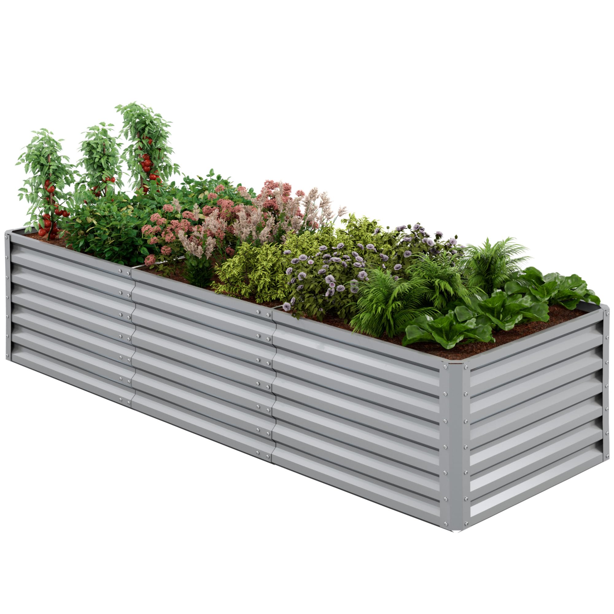 Amopatio Hochbeet Metall, Pflanzkasten Hochbeete für Garten, 240x90x60 cm, Hochbeete-kit für Gemüse Blumen Sukkulenten Kräuter, Blumenbeet & Pflanzentrog,Verzinkter Stahl, Silber