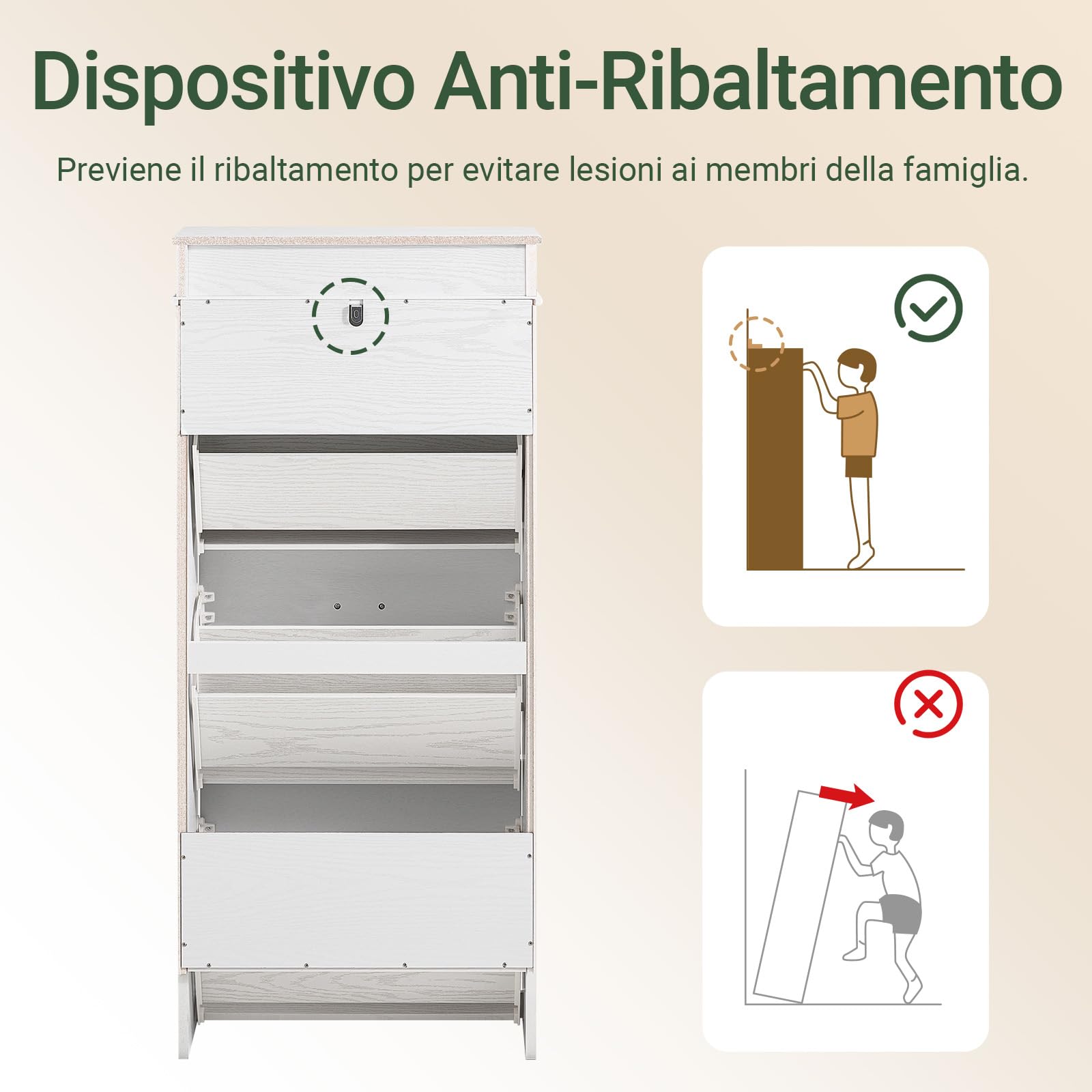 SoBuy Scarpiera Salvaspazio Slim Legno Bianco, Mobiletto Ingresso con Cassetto, Mobile Scarpiera Ingresso Stretto Vintage, Design Moderno 54x24x120 cm, FSR94-WG