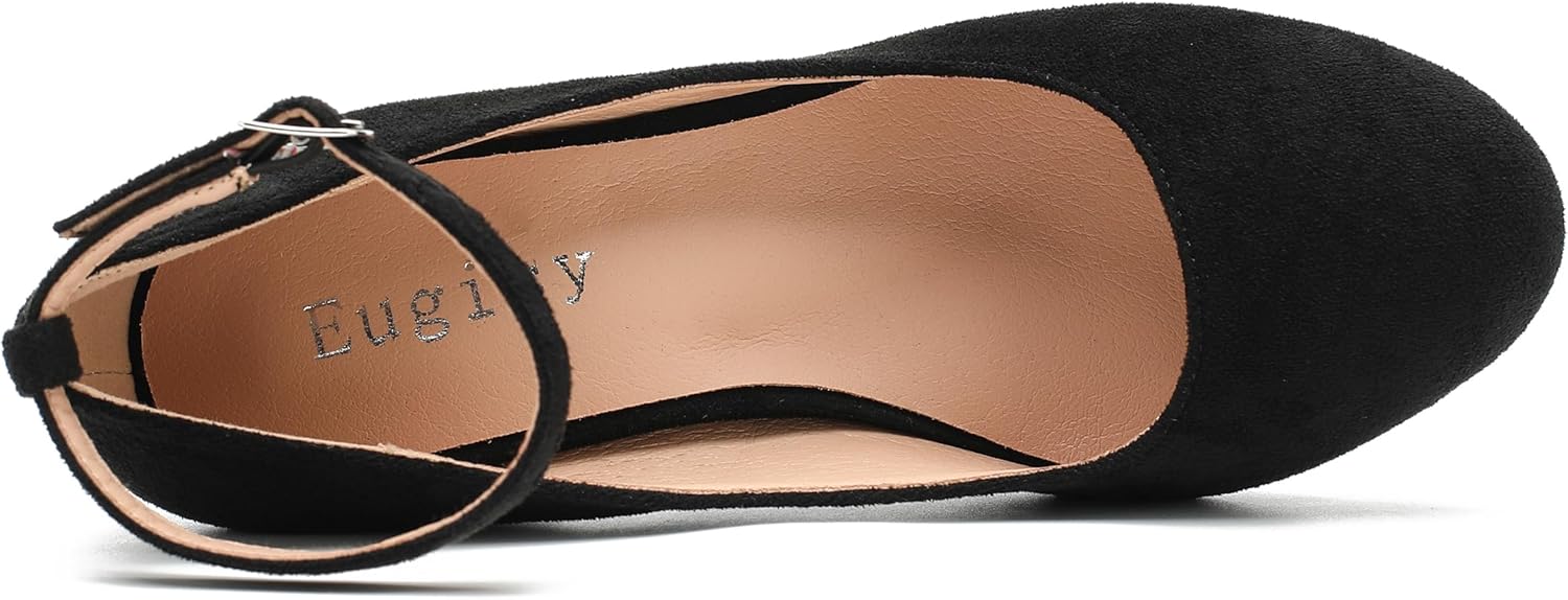 Women's Ankle Strap Low Block Chunky Heels Pumps Closed Round Toe Dress Wedding Office Work Church Shoes - Image 4