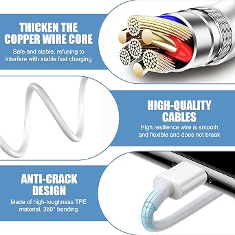 Pack of 2 USB C Charging Cable 120 W 6 A Charge Turbo Cable for 15T Pro USB C Fast Charge Data Cable USB C Fast Charging Cable Turbo Charge Data Cable for Poco X7Pro X6 F6 M7Pro