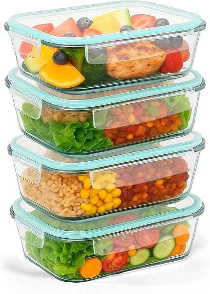 edihome, Boîte Alimentaire Hermétique en Verre, 8, 14 ou 18 pièces, pour aliments hermétiques, Résistant au lave-vaisselle, Rangement Cuisine, sans BPA, certifié FDA (4 récipients) - 1