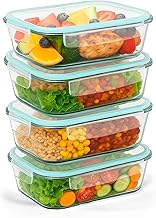 edihome, Recipientes de Cristal para alimentos, 8 Piezas (4 recipientes + 4 tapas), para Comida Hermetico, Apto para lavavajillas, congelador, microondas, sin BPA (4 Recipientes)