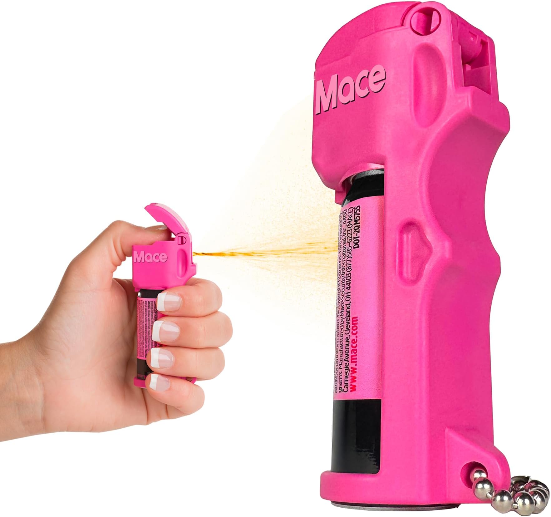 Runner Self Defense Mace Pepper Spray- Ideal self defense keychain for women, runners, hikers and walkers 12 ft. range, Made in the USA. Available in High Visibility Pink, Yellow, Orange, Blue and Black