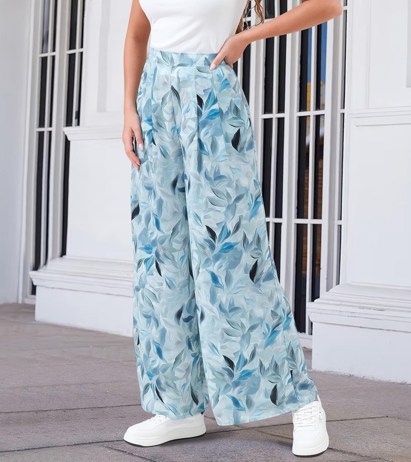 Palazzo Pants for Women, Wide Leg High Waist Flowy Dressy Casual Boho Trousers with Pockets - Image 3