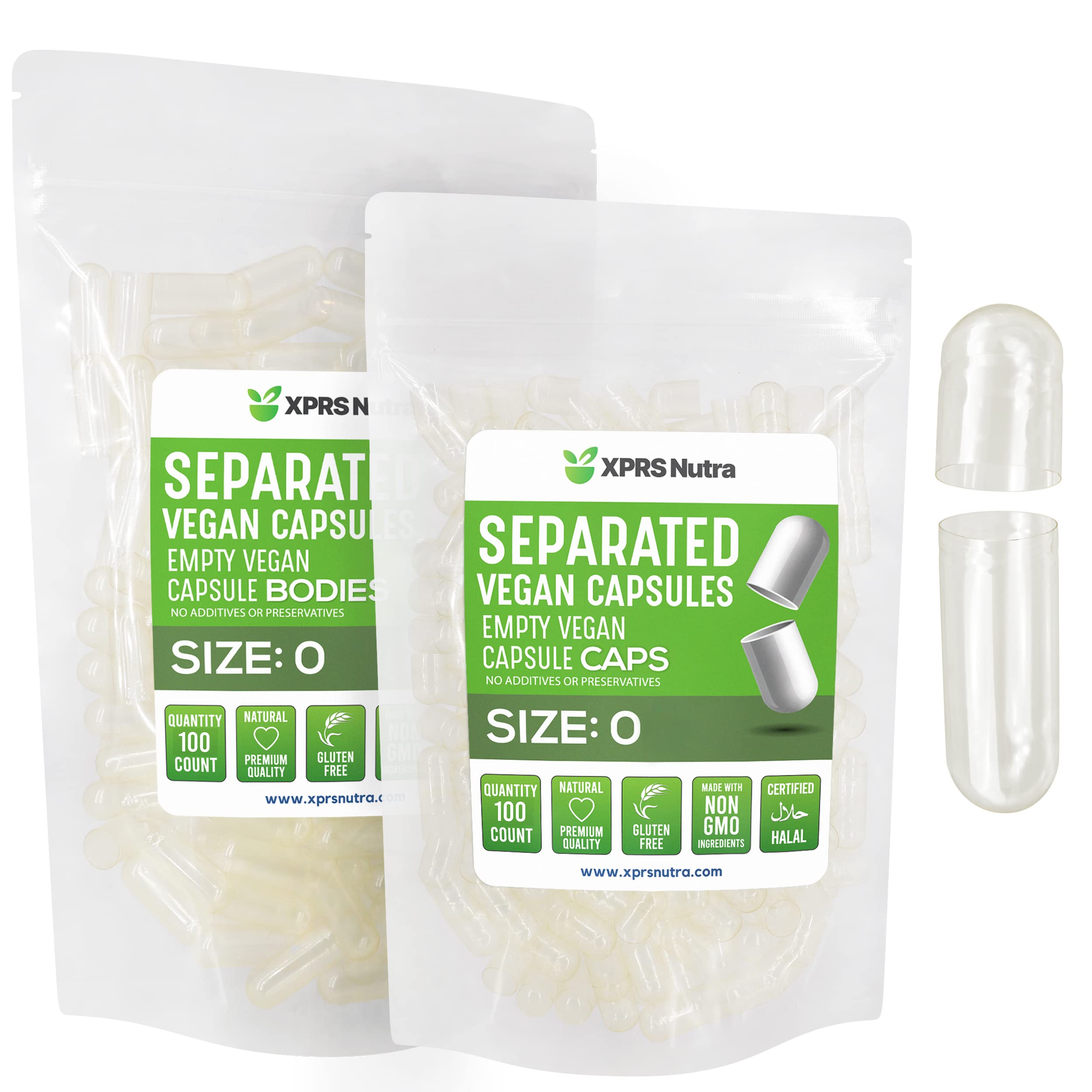XPRS Nutra Vegan Size 0 Separated Capsules - 100 Count Clear Premium Empty Capsules Separated in Bags - Pills for DIY Supplement Filling Clear 100 Count (Pack of 1)