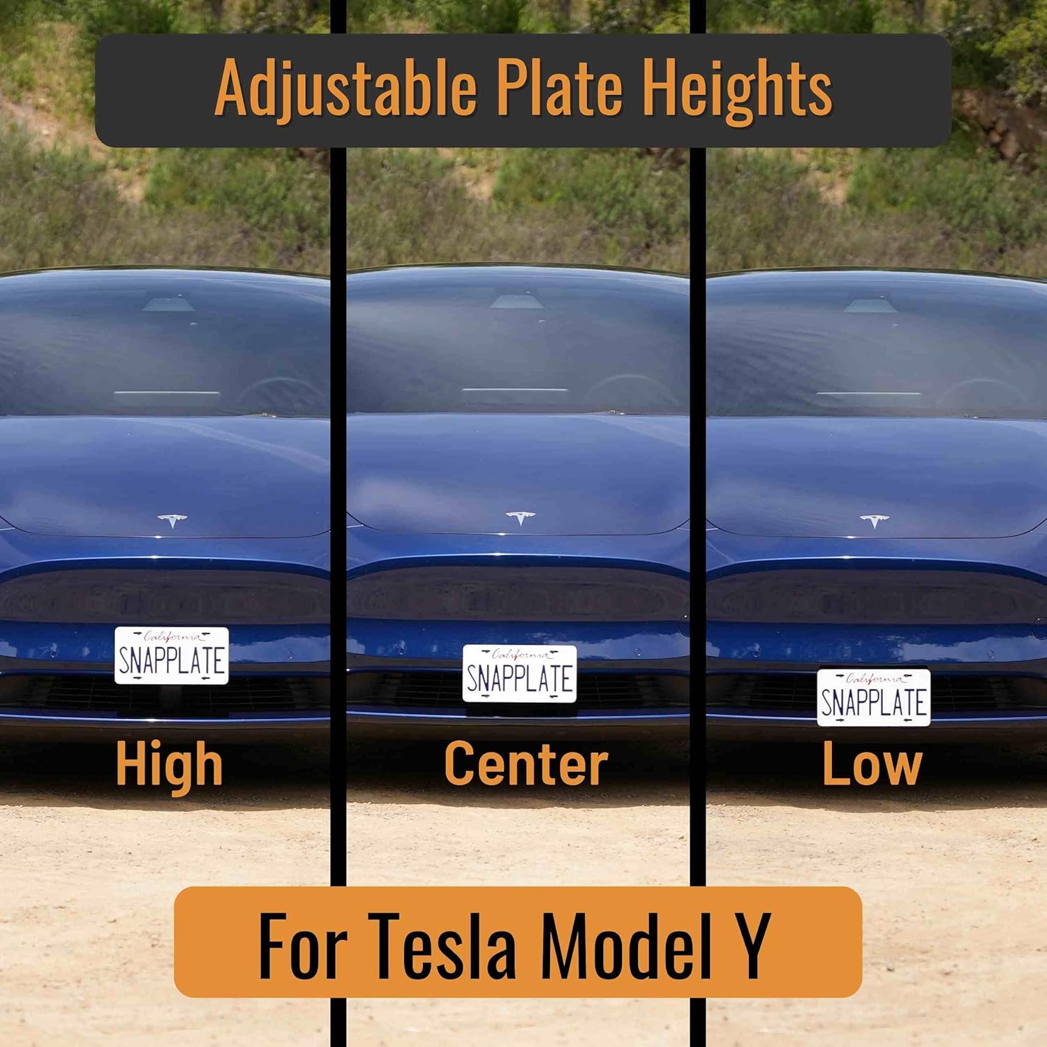 SnapPlate+ Front License Plate Holder - Fits Tesla Model Y (2020-2025) - Grille-Safe Non-Metal Design, Anti-Theft, Removable, Height-Adjustable, USA Made