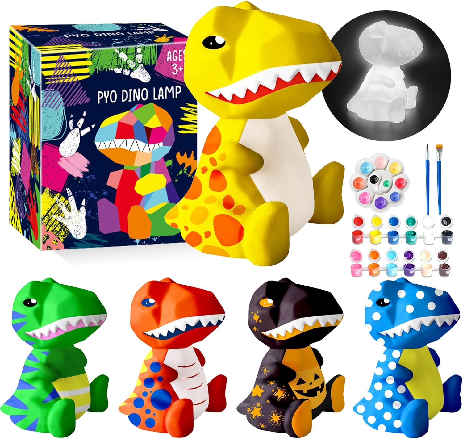 Goody King Paint Your Own Dinosaur Lamp Kit, DIY Night Light, Arts & Crafts for Teens Girls Boys, Painting Kit for Kids Age 8-12, Room Decorations, Dinosaur Birthday Gifts for Kids Ages 3 4 5 6 7 8+