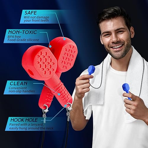 Miniatura 2 de Bonsture Ejercitador de mandíbula para hombres y mujeres, 3 niveles de resistencia (6 piezas) tabletas de silicona para ejercitar la mandíbula,