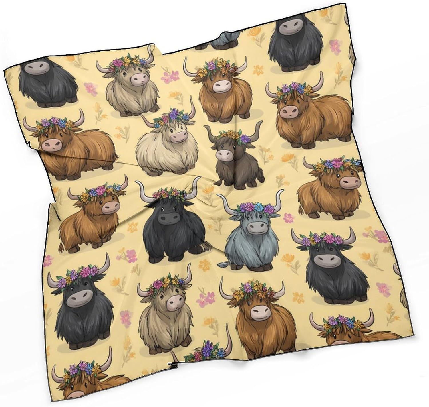 Highland Cows Silk-Like Square Scarf for Women Vintage Printed Neck Scarf Bandanas Hair Scarves