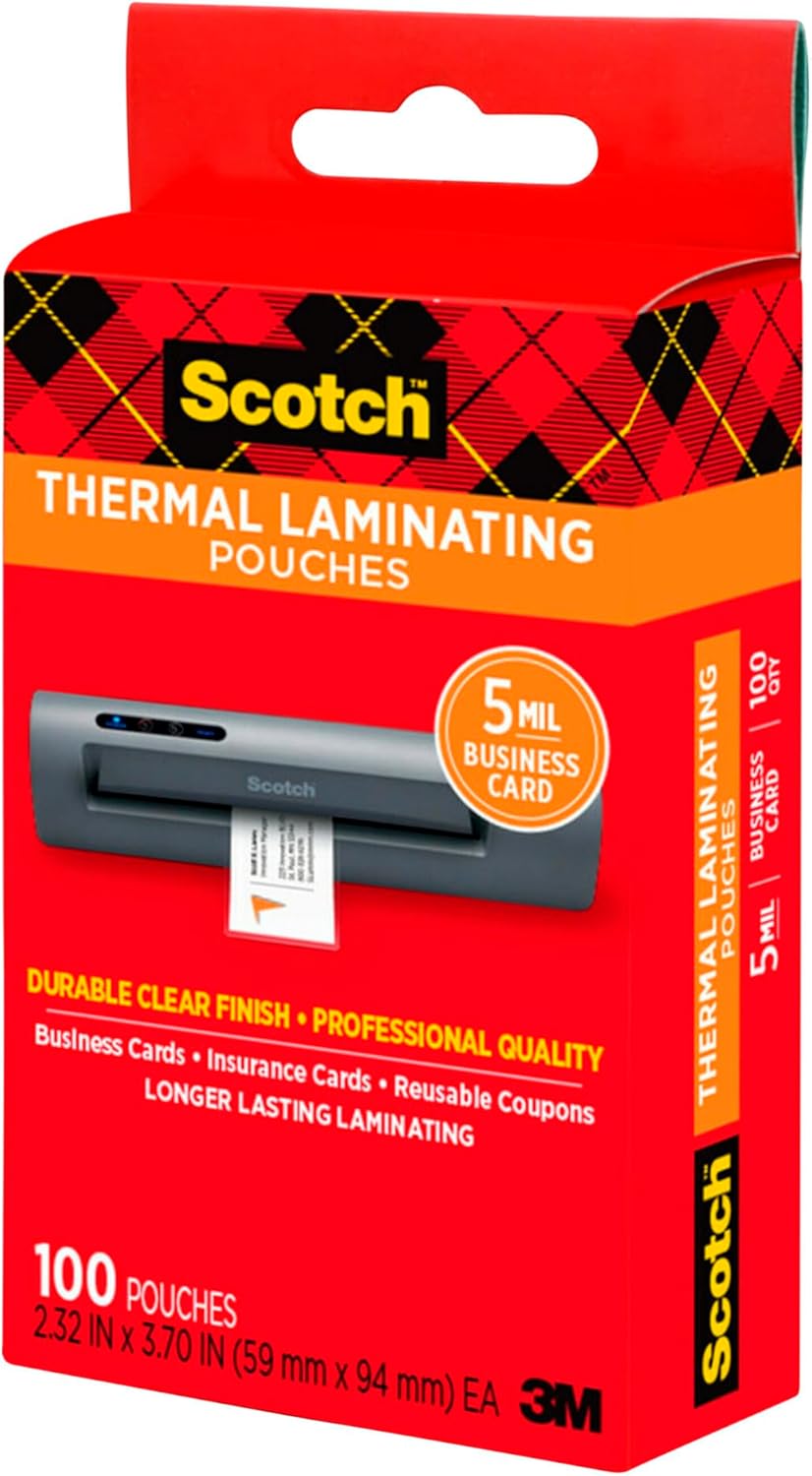 Scotch Thermal Laminating Pouches, 5 Mil Thick for Extra Protection, 2.32 x 3.70-Inches, Business Card Size, 100-Pack (TP5851-100)