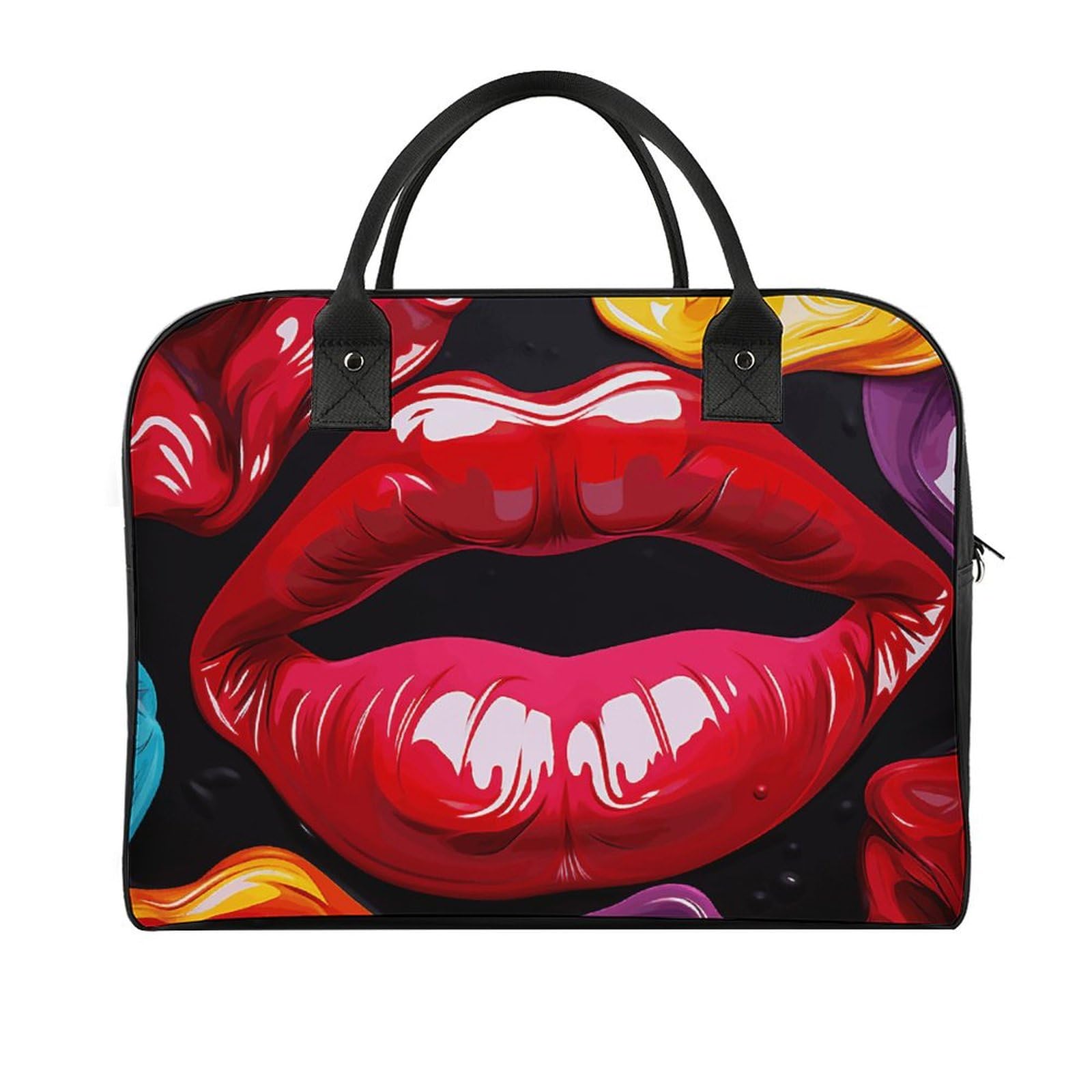 Multifunktionale Reisetasche, buntes Lippendruck, Reisetasche, Handgepäcktasche, Übernachtungstasche, Wochenendtasche, Schwarz, Einheitsgröße, Schwarz, Einheitsgröße