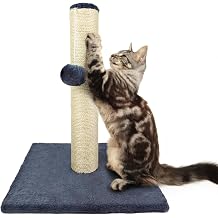 Cat Scratching Post for Indoor Cats, 40cm Tall Sisal Tree with Dangling Toy, Plush Base, Cat Scratch Post, Sisal Claw Scratcher Tower, Furniture Scratching Deterrent Sisals Scratch Pole for Kittens