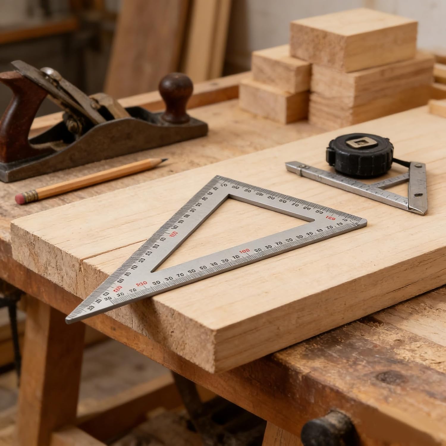 Multifunction Carpenter Square Stainless Steel Triangular Ruler Double Side Scale for Woodworking Measurement
