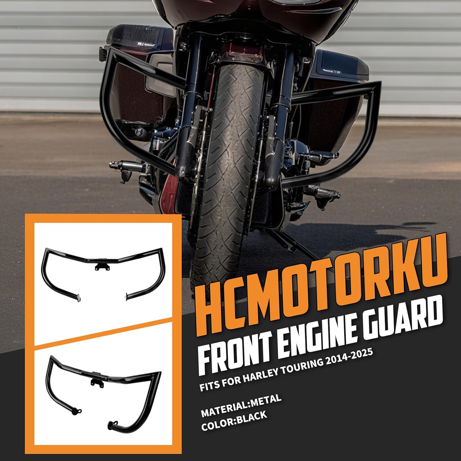 Front Engine Guard Crash Bar Steel Tubing Highway Protection Compatible with Harley Touring Street Glide Road Glide Road King Ultra Limited Electra Glide Ultra Classic 2014-2025