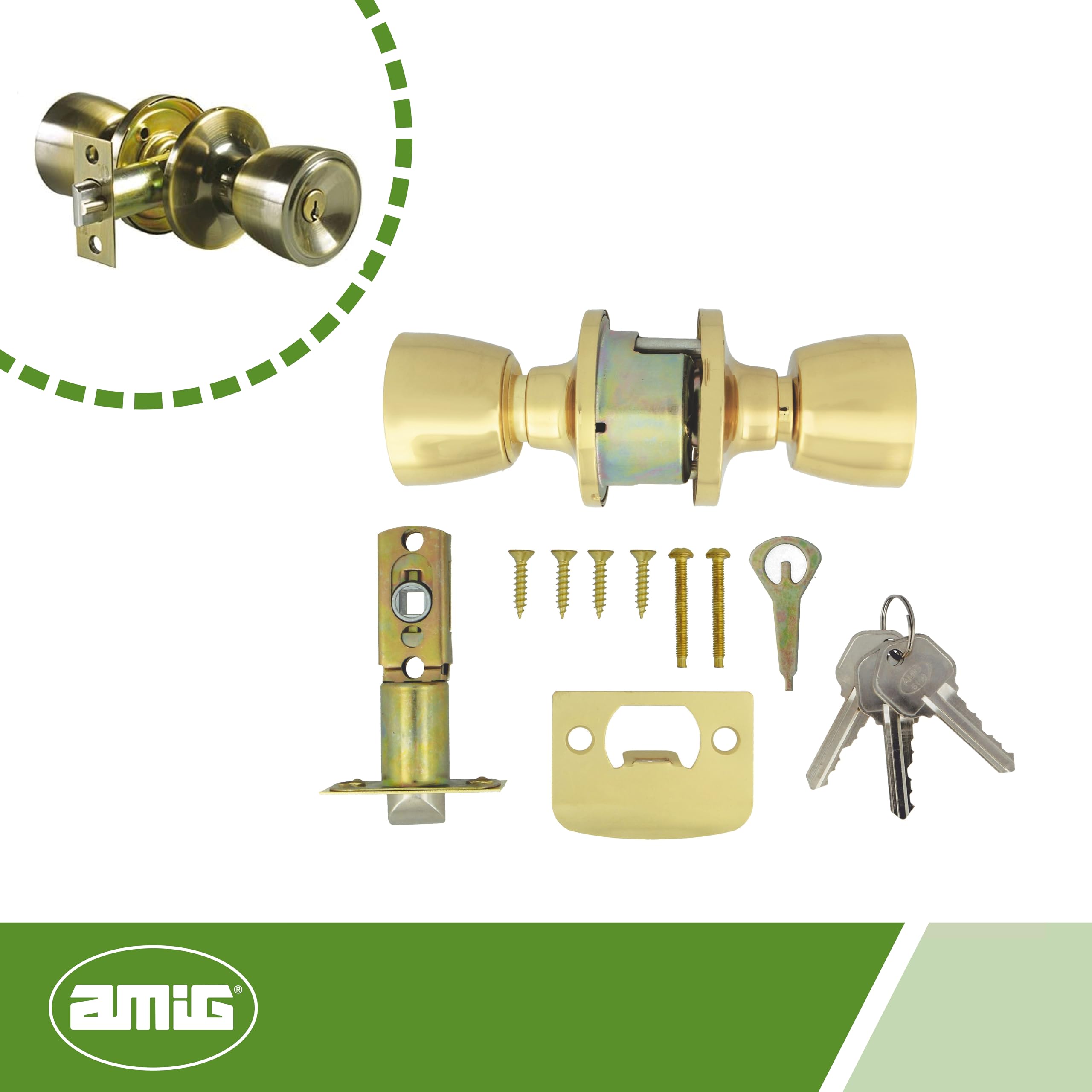 Amig - Poignée de porte - Loquet d'entrée 60/70 mm - Avec serrure intérieure - Pour portes en bois de 35 à 45 mm d'épaisseur Système anti-carte