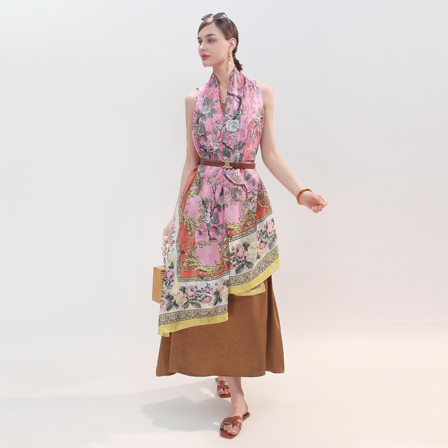 DANA XU Women's 100% Mulberry Satin Silk Pashmina Shawl Wraps Extra Large Floral Scarf for Evening Dresses, Soft Oversized - Image 6