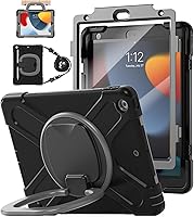 Vista 21 de BATYUE Funda para iPad de 9ª/8ª/7ª generación (funda resistente para iPad de 10.2 pulgadas 2021/2020/2019) con protector de pantalla, soporte