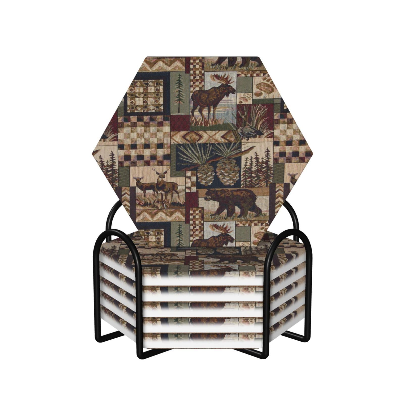 Dessous de verre liège et céramique absorbante lot de 6 avec support