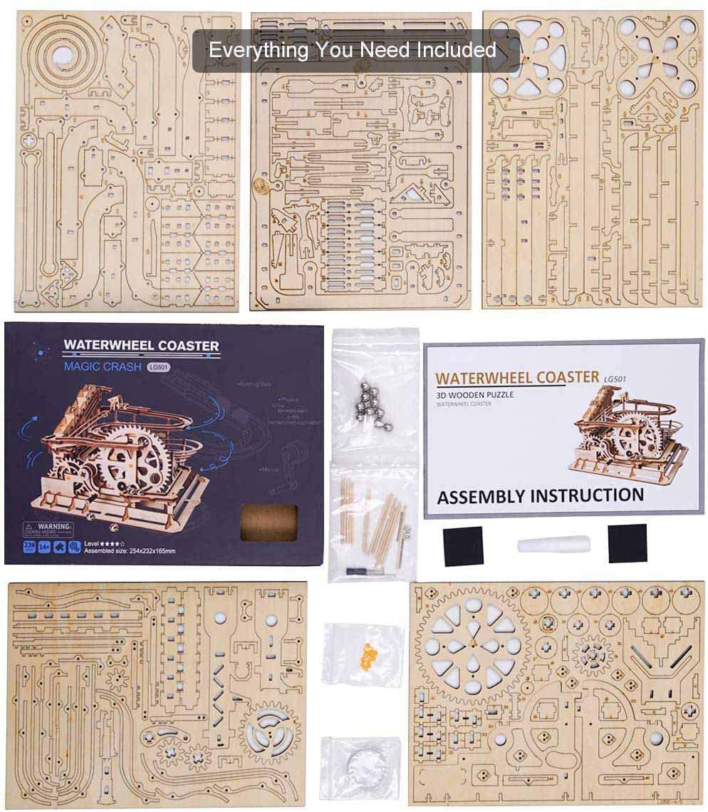 Robotime Marble Run Drewniana układanka, puzzle 3D, mechaniczny model do zbudowania, zestaw dla dorosłych