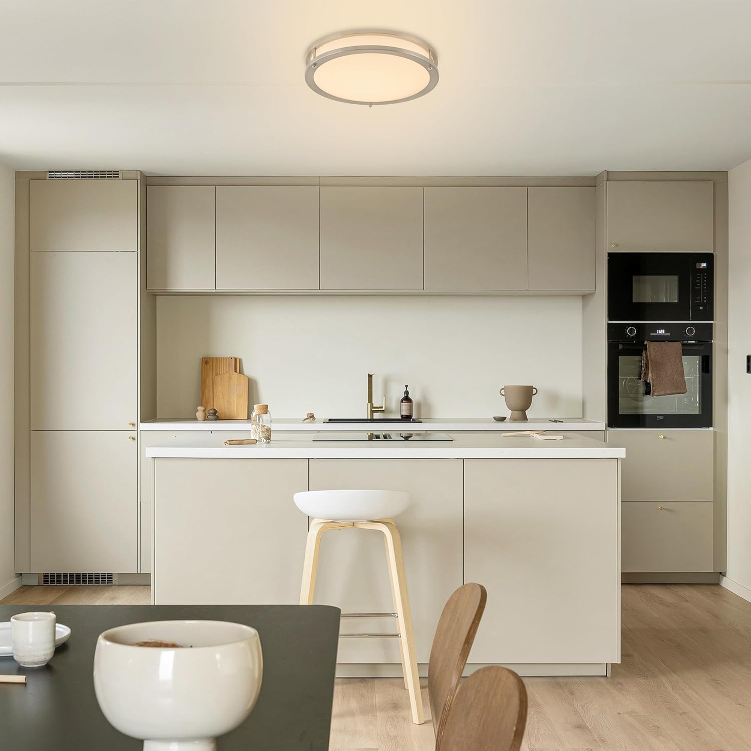 14 Inch LED Double Ring Ceiling Light, 24W Dimmable Flush Mount Lighting Fixture, Brushed Nickel Finish, 3000K Warm White LED Ceiling Lamp for Hallway Stairway Closet