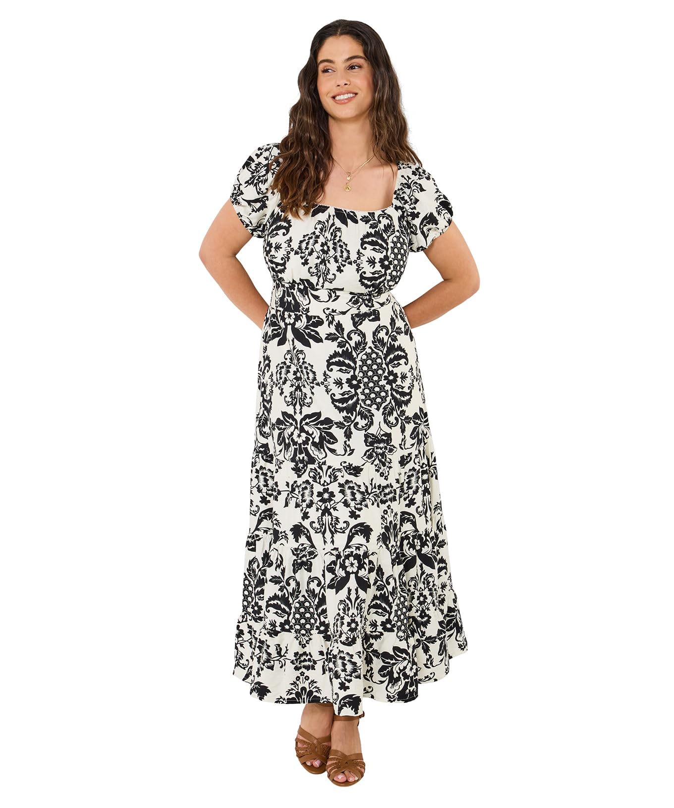 Joe Browns Women's Monochrome Square Neck Maxi Dress, Regular, White, UK 10
