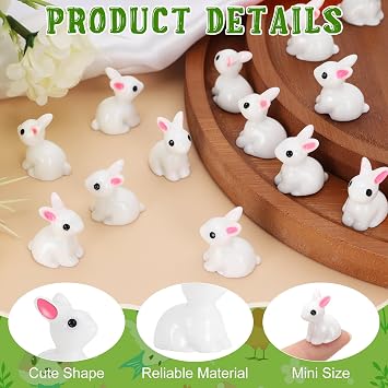 66 PCS Easter Mini Resin Bunny, Miniature Easter Bunny Figurines, Tiny Rabbit for Dollhouse Decorations, Fairy Garden Landscape Ornaments, Easter Egg Fillers Party Favors