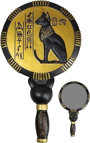 Miniatura 1 de Ebros Gift Antiguo Egipto Negro y Oro Clásico Diosa Bastet Gato con Jeroglíficos Espejo de Mano Figurita 9.25" H New Age Mysticism with Gods of