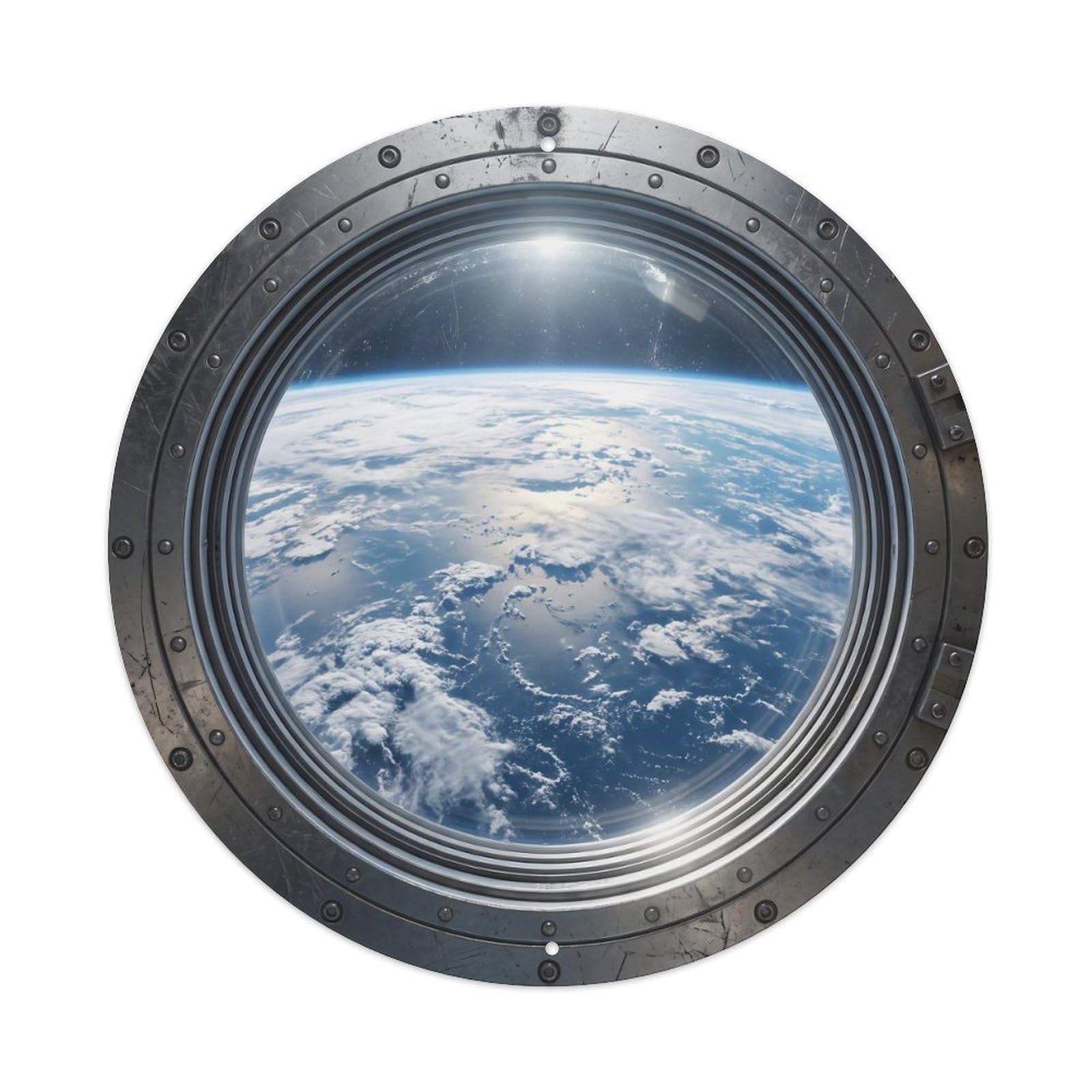 Metal Tin Sign Blue Earth Ocean from Space Station Porthole View