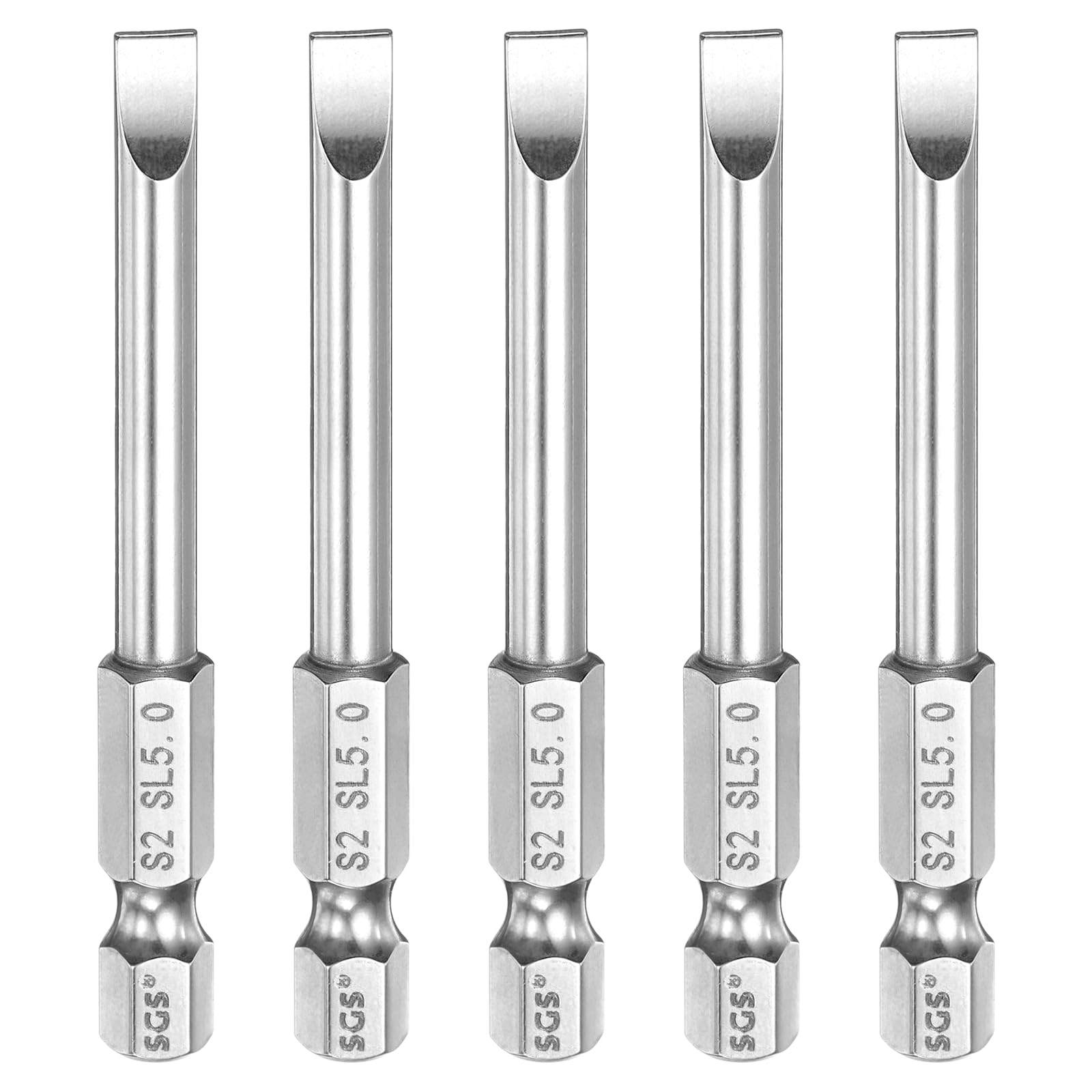 sourcing map 5pcs SL5 Slotted Screwdriver Bits 5mm Slotted Tip 1/4" Hex Shank 65mm (2.6") Long Magnetic Flat Head S2 Steel Screw Driver Drill Bits Industrial Power Tools