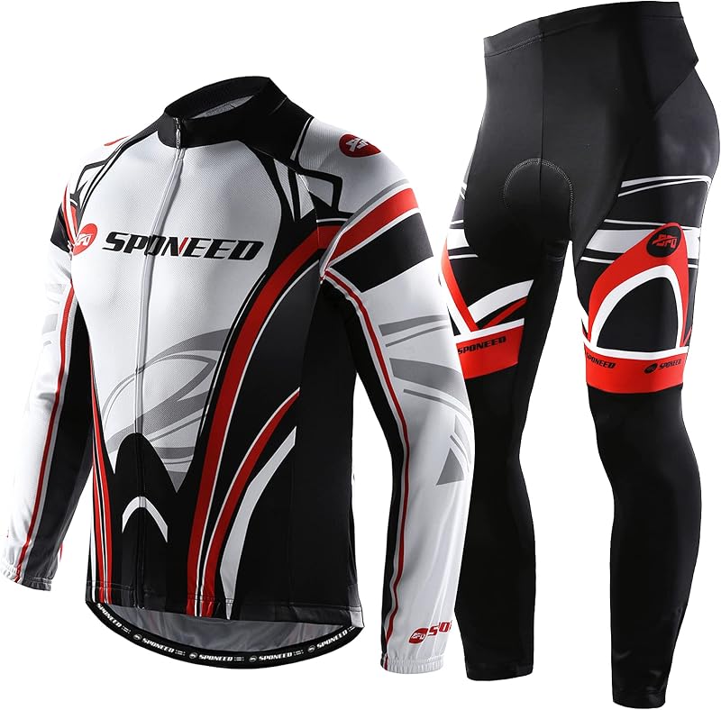 sponeed Ropa de ciclismo para hombre Manga larga Bicicleta de montaña Camisa de bicicleta Camisetas Pantalones acolchados Conjuntos de ciclismo