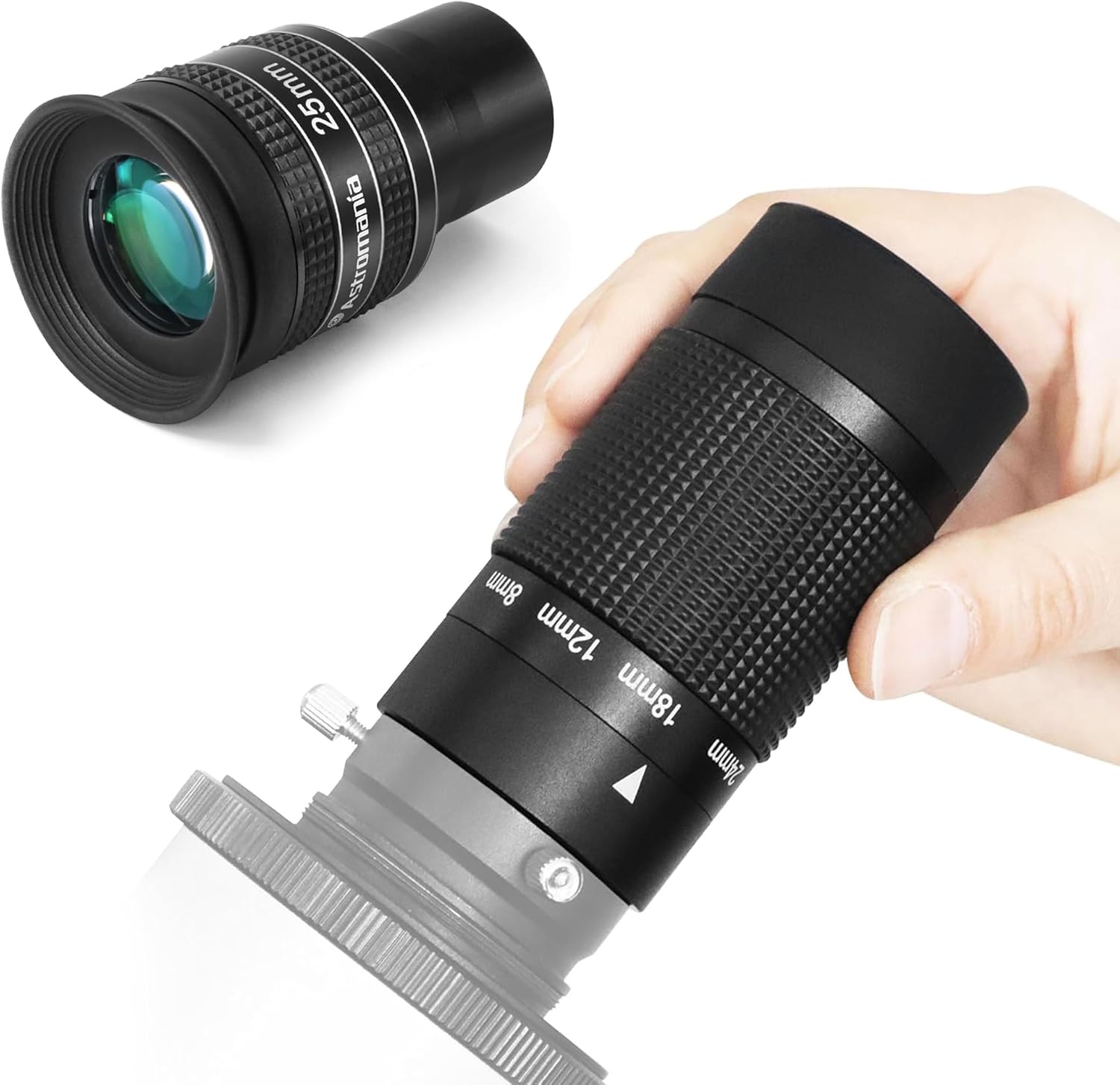 Astromania Telescope Eyepiece 25mm, Wide Angle 58 Degree - Bundle with - Zoom Eyepiece for Telescope 8-24mm