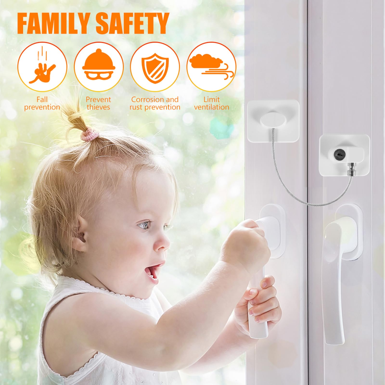 HOUDERCO 4-Pack Window Safety Lock Latch – Opening Restrictor, Stainless Steel, Tool-Free Installation, For Sliding & Vertical Windows